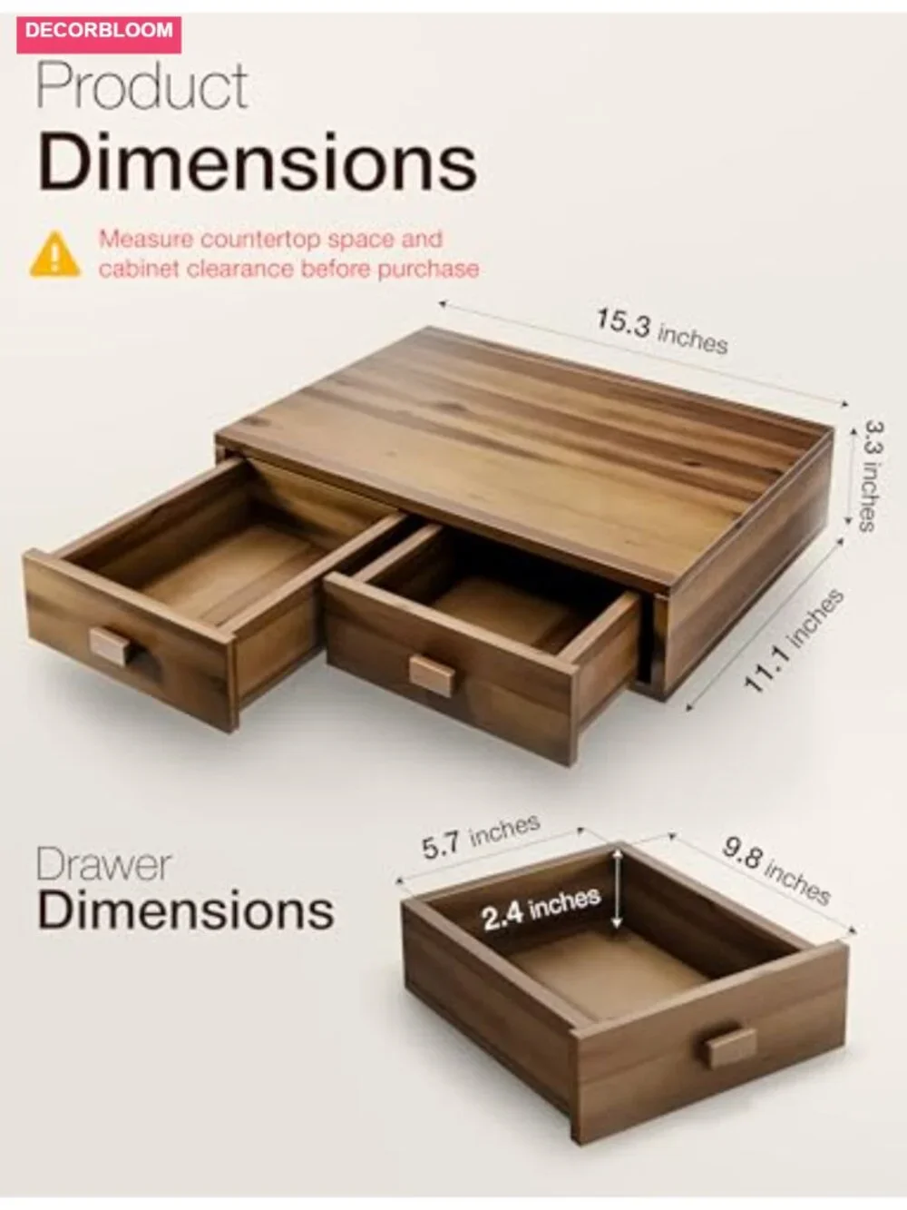 Acacia Wood Coffee Pod Storage Drawer for K-cup & Nespresso Pods Holder Dual